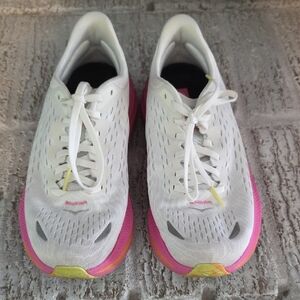 Hoka White and Pink Athletic Shoes